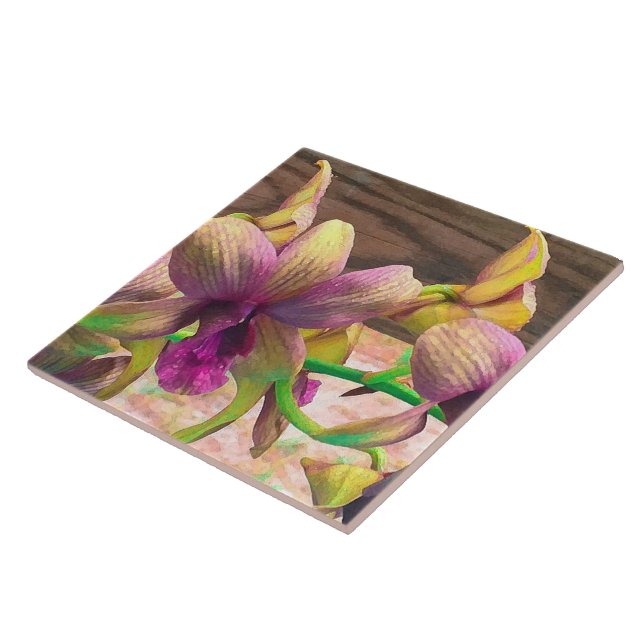Orchids Blooming Ceramic Tile (Side)