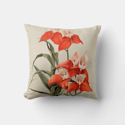 Orchids Blooming Flower Vintage Old Illustration Throw Pillow