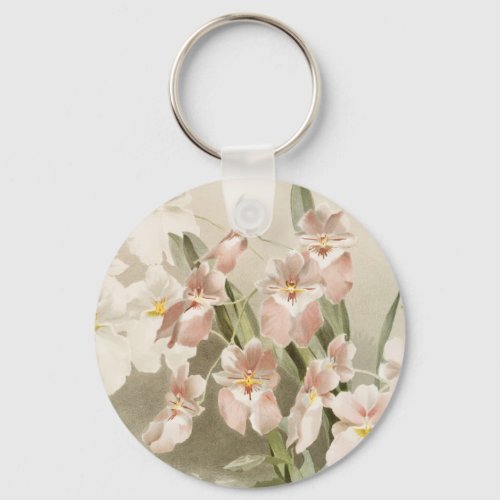 Orchids Blossom Vintage Art Painting Keychain