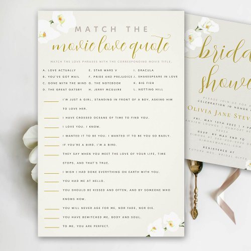 Orchids Bridal Shower Game Match Movie Quotes  Flyer
