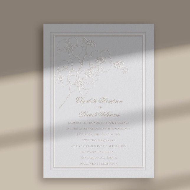 Orchids Elevated Frame Formal Elegant Tux Wedding Invitation (faux embossed orchids double frame modern classic wedding invitation ivory)