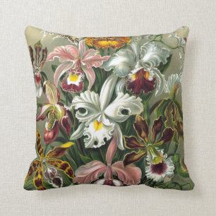 ORCHIDS: ERNST HAECKEL RETRO FLORAL PATTERN THROW PILLOW