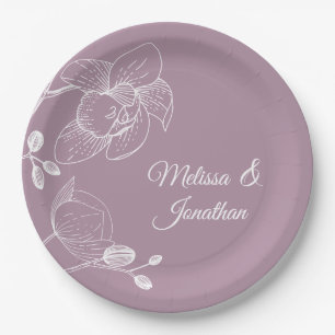Orchids floral modern purple elegant wedding paper plates