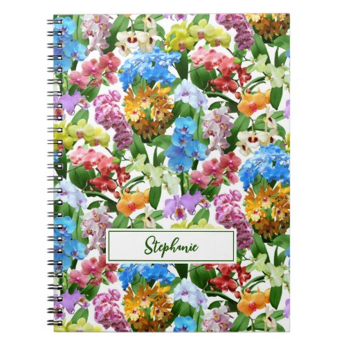 Orchids Floral Pattern Monogram Name Notebook