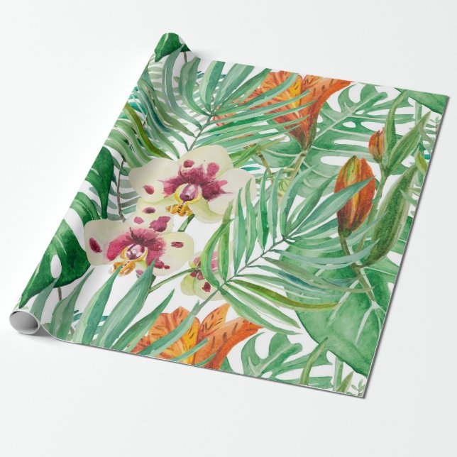 Orchids & Floral Wrapping Paper (Unrolled)