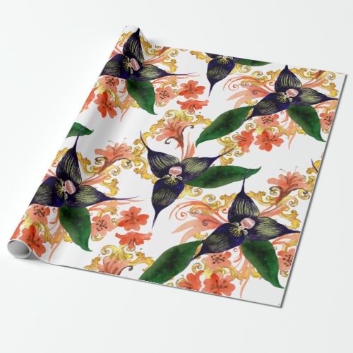 Orchids Flower Watercolor  Wrapping Paper