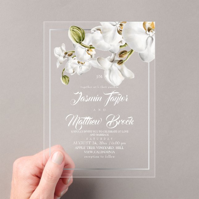 Orchids Frame Elegant Wedding  Acrylic Invitations (Insitu (Handheld))