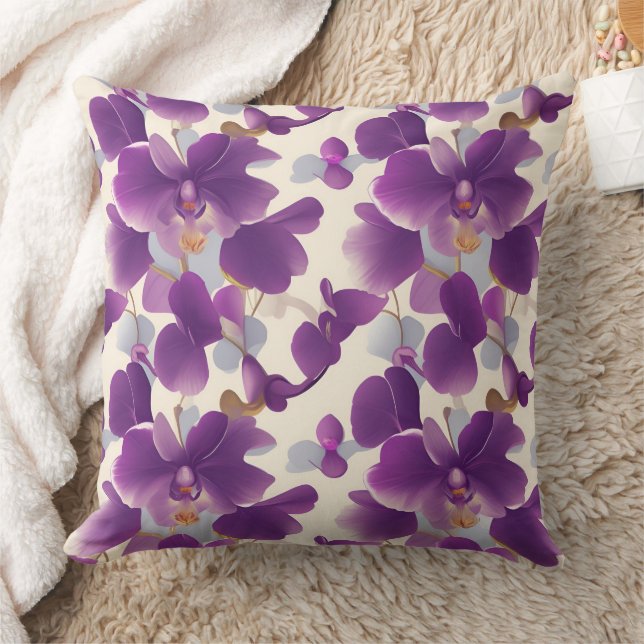 Orchids in Plum shade Throw Pillow (Blanket)