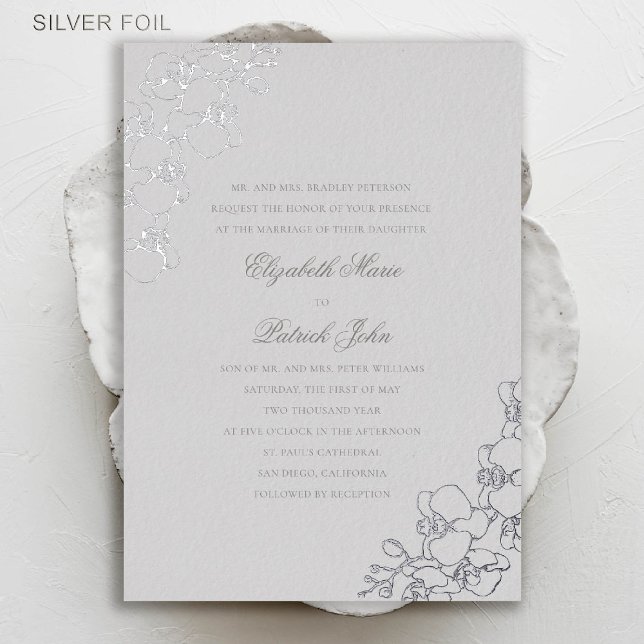 Orchids Ivory Foil Formal Traditional Wedding Foil Invitation (orchids wedding invitation formal traditional modern classic elegant classy ivory silver foil)