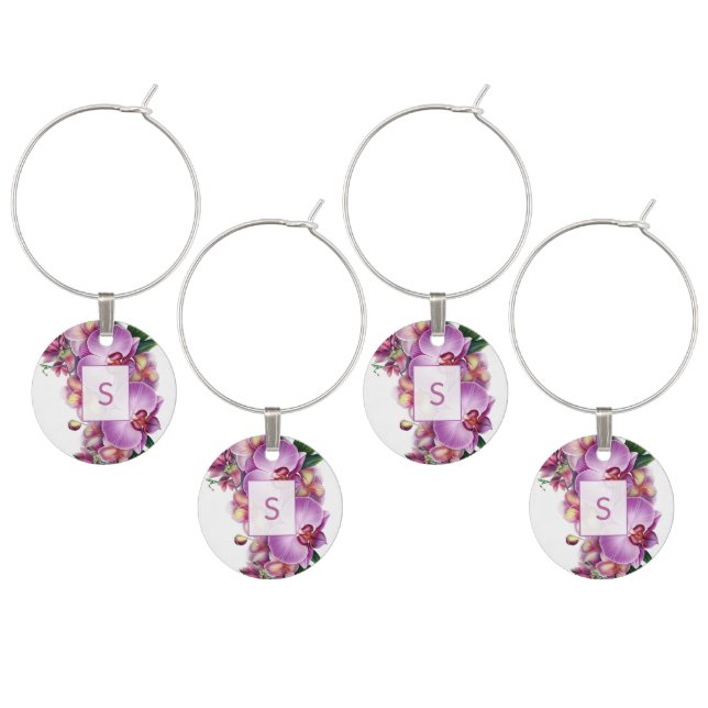 Orchids Monogram Wine Charm (Staggered)