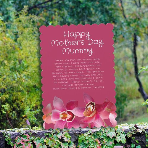 Orchids Mothers Day Thank You Pink Message Card