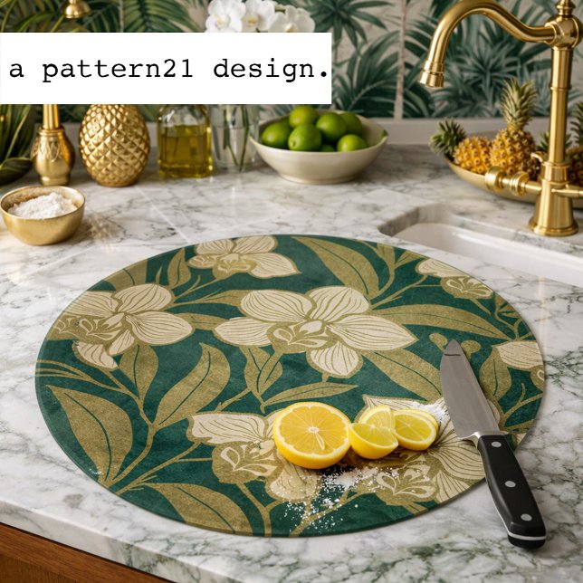 Orchids on emerald green pattern cutting board (Creator Uploaded)