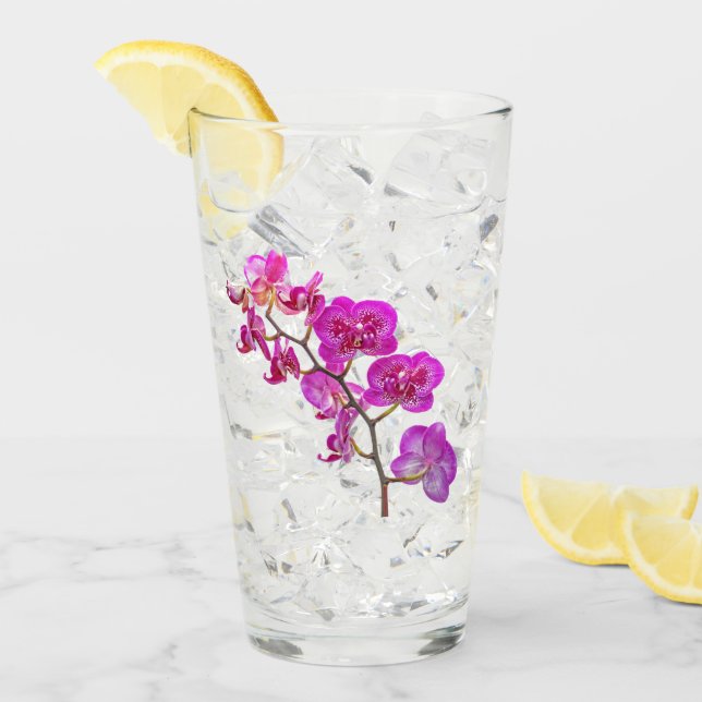 Orchids on Light Background Drinking Glass (Front Ice)