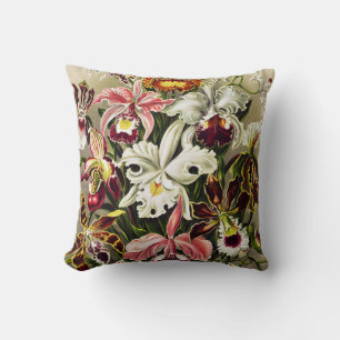 Orchids, Orchideae Denusblumen Ernst Haeckel Throw Pillow