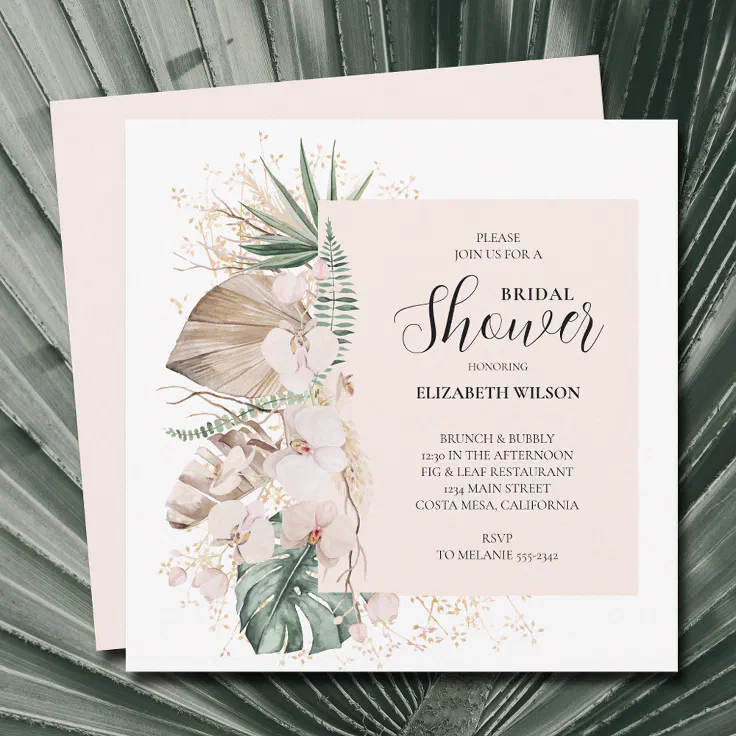 Orchids Palms Boho Bridal Shower Invitation Zazzle