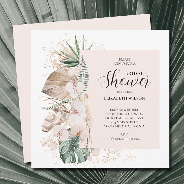 Orchids Palms Boho Bridal Shower Invitation (Creator Uploaded)
