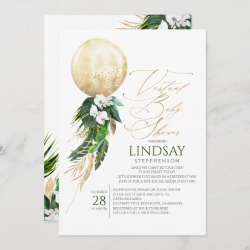 Orchids Palms Gold Balloon Virtual Baby Shower Invitation