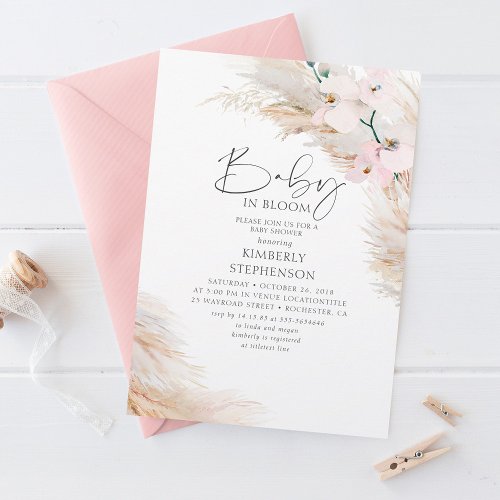 Orchids Pampas Grass Baby in Bloom Baby Shower Inv Invitation