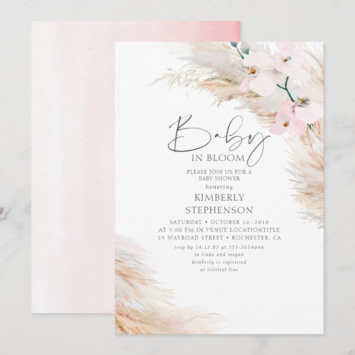 Orchids Pampas Grass Baby in Bloom Baby Shower Inv Invitation