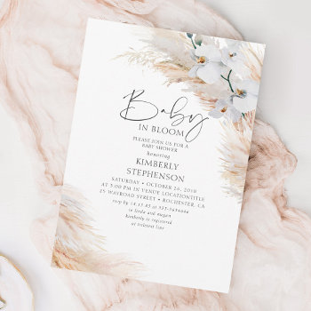 Orchids Pampas Grass Baby In Bloom Baby Shower Invitation by lovelywow at Zazzle