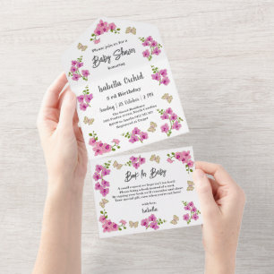 Orchids Tropical Butterfly Baby Shower  All In One Invitation