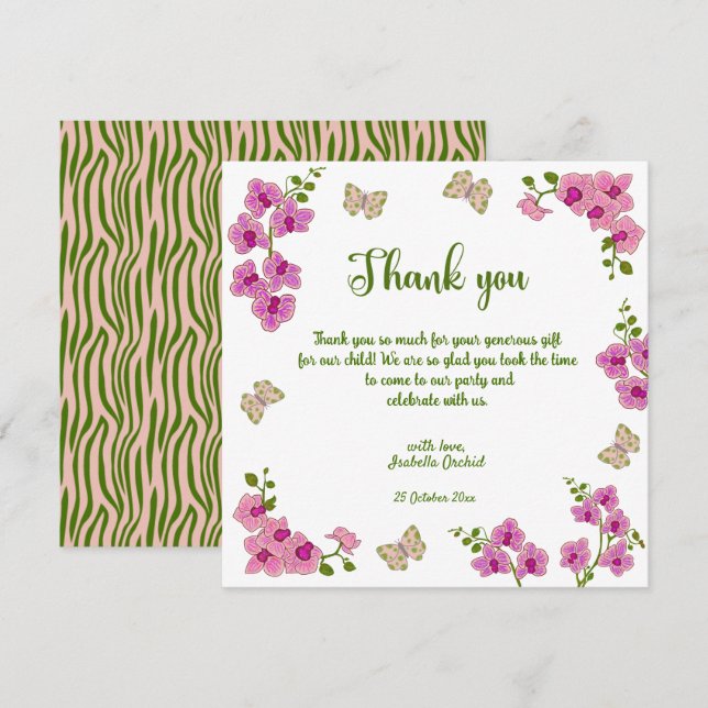 Orchids Tropical Butterfly Baby Shower Thank You (Front/Back)