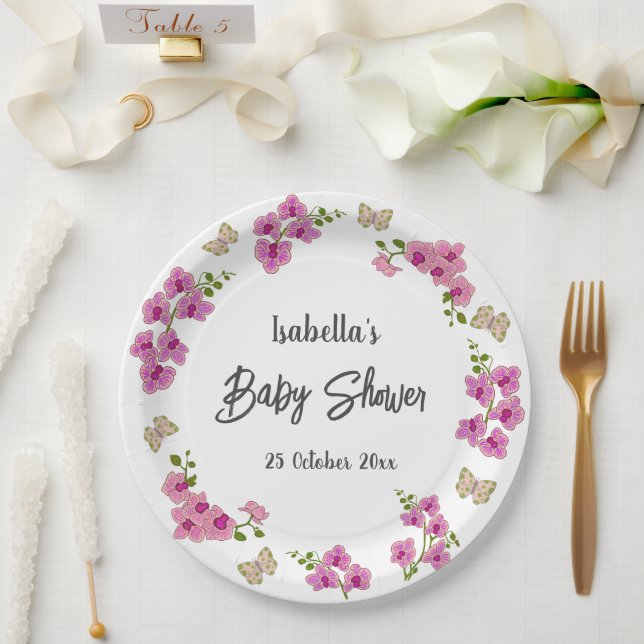 Orchids Tropical Butterfly Purple Pink  Paper Plates (Wedding)