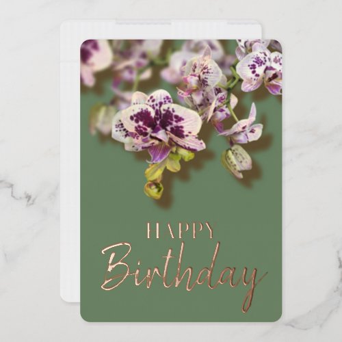 Orchids Tropical  Floral Happy Birthday Real Gold  Foil Holiday Card