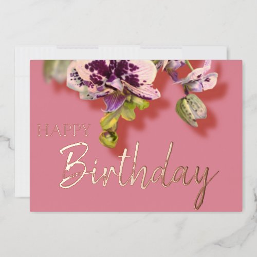 Orchids Tropical  Floral Happy Birthday Real Gold  Foil Holiday Card