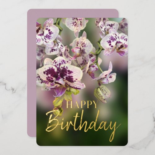 Orchids Tropical  Floral Happy Birthday Real Gold  Foil Holiday Card