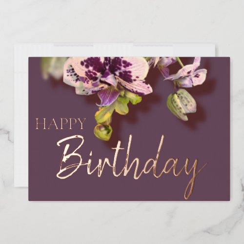 Orchids Tropical  Floral Happy Birthday Real Gold  Foil Holiday Card