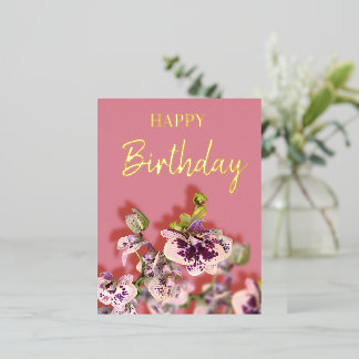 Orchids Tropical Floral Happy Birthday Real Gold Foil Holiday Postcard