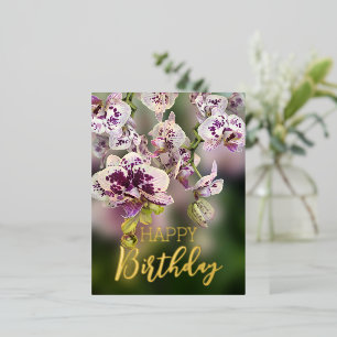 Orchids Tropical Floral Happy Birthday Real Gold Foil Holiday Postcard