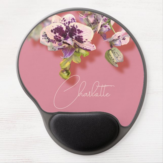 Orchids Tropical Flowers Custom Name   Gel Mouse Pad (Front)