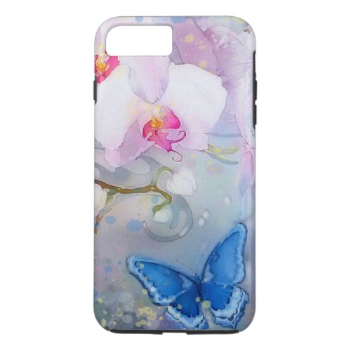 Orchids Watercolor White Lavender Blue Butterfly iPhone 8 Plus7 Plus Case