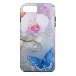 Orchids Watercolor White Lavender Blue Butterfly iPhone 7 Plus Case