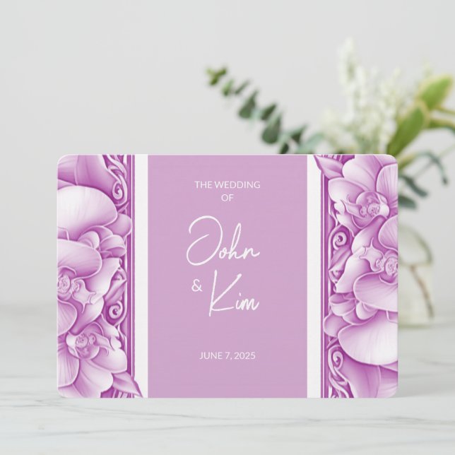 Orchids Wedding Ornate Photo Invitation (Standing Front)