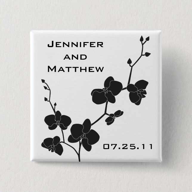 Orchids Wedding Pin - Black and White (Front)