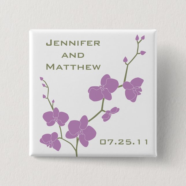 Orchids Wedding Pin - Vintage Olive and Violet (Front)