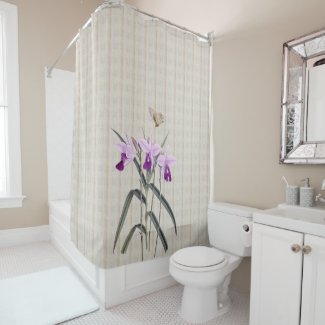 Orchids with Antique Butterfly Shower Curtain