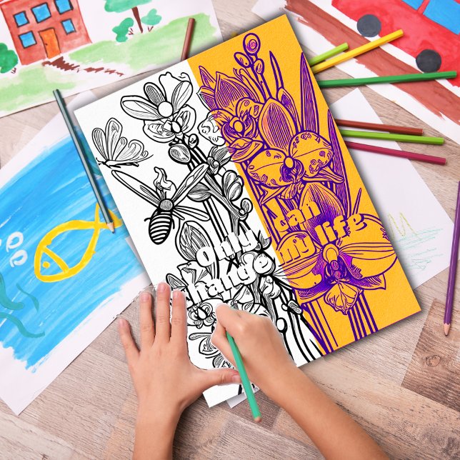 Orchids with Butterfly Coloring Page Printable Poster (Customize the text OR remove then download and print out at home for therapeutic coloring fun.)