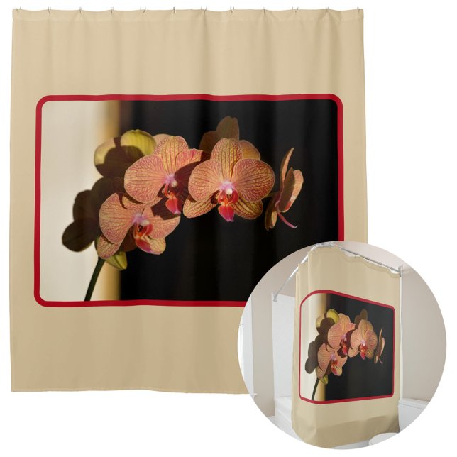 Orchids Yellow Coral Pink Photographic Floral Tan Shower Curtain (Creator Uploaded)