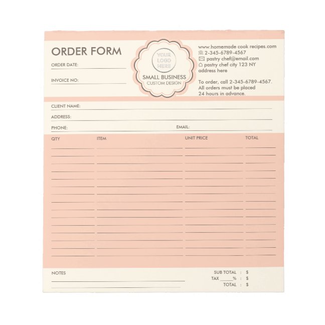Order Form Custom Logo Notepad