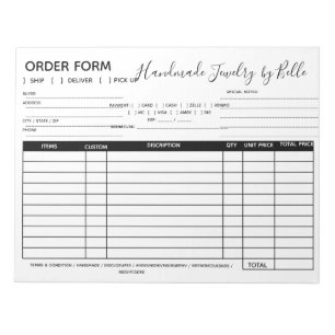 Order Form Notepad - Vendor