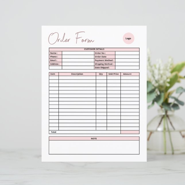 Order Form Template | Business Order Form (Standing Front)
