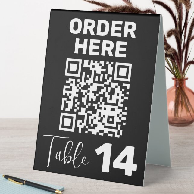 Order Here Qr Code Black White Chic Modern Table Tent (In SItu (Table))