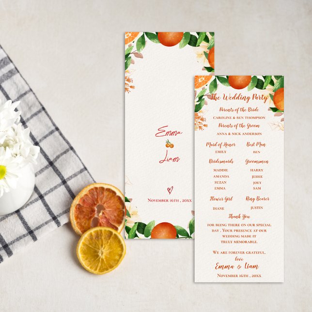 Order of Ceremony Orange Wedding Program Card (Order of Ceremony Orange Wedding Program Card)
