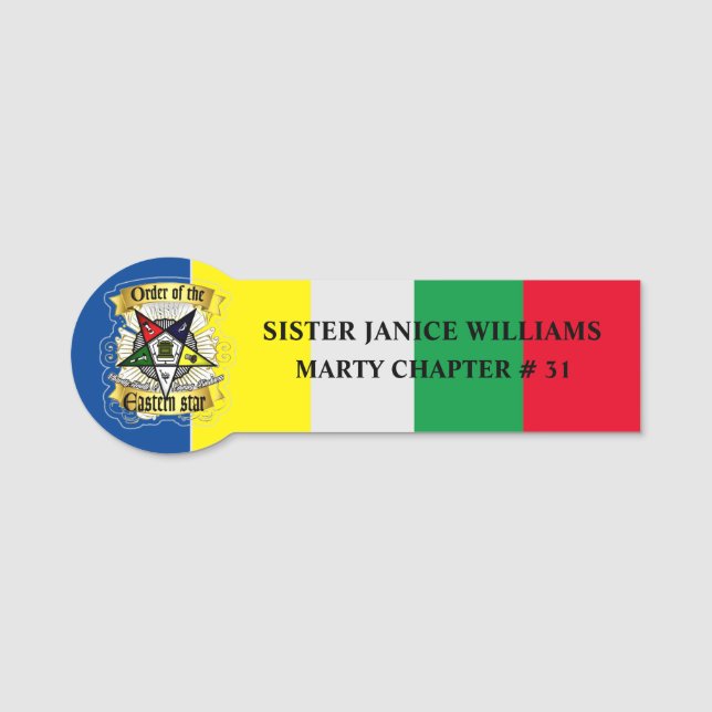 Order of Eastern Star  Name Tag (Front)