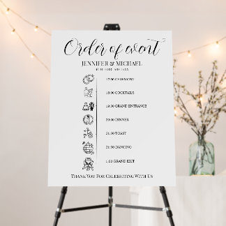 Order of event Wedding Sign black and white