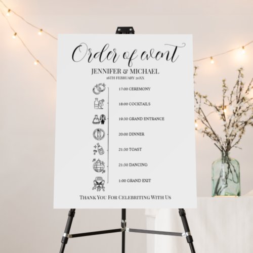 Order of event Wedding Sign black and white